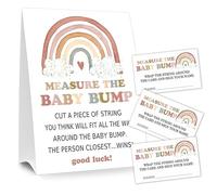Baby Shower Games Measure the Baby Bump Sign, How Big is Mommy's Belly Party Favors Supplies, 12,7 x 17,8 cm Panneau en papier kraft et 50 cartes de devinettes, arc-en-ciel bohème