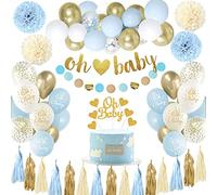 Baby Shower Kit de décoration pour enfant - Ballons bleus Oh Baby Banner et Cake Topper pour nouveau-né