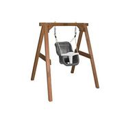 Axi Balançoire Pour Bébé Avec Cadre En Bois Brun Pour Le Jardin | Balançoire D'Extérieur Pour Les Bébés | Pour Les Enfants À Partir De 9 Mois | Siège De Balançoire En Gris Et Blanc