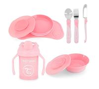 Twistshake Ensemble de Vaisselle pour Bébé - 4 Pièces | 1x Set de Table Bébé - 1 Assiette Bébé - 1 Bol Bébé - 3 Couverts Inox - 1 Gobelet | Ensemble de Vaisselle pour Bébé 6 Mois et Plus | Rose Clair