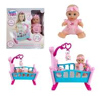 Baby Teo Nouveau-Né 28cm Rose Avec Petit Lit Bébé , 10 Sons, Set Chambre, Fa Pee