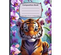 Baby Tiger with Purple Flowers & Seashells - Composition Notebook (8.5 x 11 in)