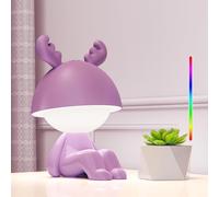 Baby Touch Night Light, Led Bedside Lamp Child Girl With 7 Modes Rgb Light, Kawaii Decorative Desk Lamp, Rechargeable Type-C Table Lamp, Rgb Colour Elk Purple