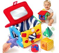 Baby Toy,6-12 Months,Shape Sorting Toy with 4 Shapes Blocks,Rattles,Mirrors,Sensory Toy Baby Montessori Games,Baby Gift Boy Girl