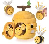 Baby Toy 6 Months,6-in-1 Beehive Plush Toy with 5 Bees,Montessori Games with Rattles,Mirrors Sensory Interactive Toys Baby 0-6 Months,Gift Child 3 6 9 12 18 Months Boy Girl