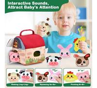 Baby Toy 6 Months Farm Animals Plush Montessori Games Educational and Motor Skills Games for Kids Soft Sensory Play Set with Plush and Sounds