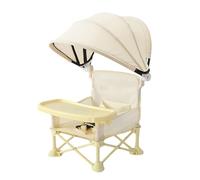 Baby Travel Chair, Foldable Seat with Eating Tray, 12.2 Inches Adjustable Sun Canopy, Portable Baby Chairs for Lawn, Camping, Beach, Picnic, Home Use, Outdoor, Gray, Pink, Yellow