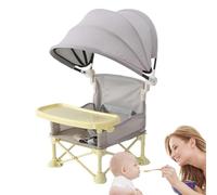 Baby Travel Chair, Foldable Seat with Eating Tray, 12.2 Inches Adjustable Sun Canopy, Portable Baby Chairs for Lawn, Camping, Beach, Picnic, Home Use, Outdoor, Gray, Pink, Yellow