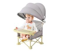 Baby Travel Chair with Tray and Sun Canopy, Foldable Portable Toddler Dining Seat Indoor Outdoor Use, Lightweight High Chair for Home, Lawn, Camping, Beach, Travels, Adventures