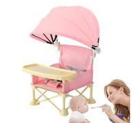 Baby Travel Chair with Tray and Sun Canopy, Foldable Portable Toddler Dining Seat Indoor Outdoor Use, Lightweight High Chair for Home, Lawn, Camping, Beach, Travels, Adventures