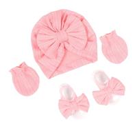 Baby Turban Host Hospital Nursery Chapeau Avec Gants Et Pieds Bowknot NOUVELLES CAPS Soft Bonnet Set Pour Bébé 0-3 Mois Protection Froide Pour Les Bébés
