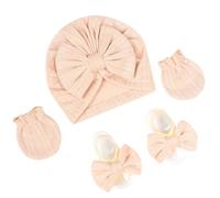 Baby Turban Host Hospital Nursery Chapeau Avec Gants Et Pieds Bowknot NOUVELLES CAPS Soft Bonnet Set Pour Bébé 0-3 Mois Protection Froide Pour Les Bébés