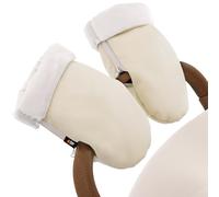 Baby Uma Gant Poussette Bébé - Moufles Poussette Doublées Polaire Ultra-Douces, Simili-Cuir Imperméable Coupe-Vent, Accessoire Poussette Universel avec Fermetures Zippées (Beige)