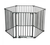 Baby Vivo Barrière Parc en Métal Grille pour Cheminée 5+1 Pare-feu Securité Escaliers en Gris (5 Barreaux avec une Porte) - PREMIUM