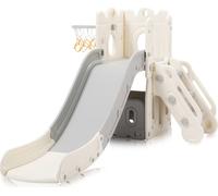 Baby Vivo Toboggan pour enfants / Toboggan avec panier de basket - Château en gris / beige