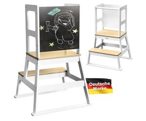 Baby Vivo Tour d'apprentissage en Bois avec Tableau - Montessori Tabouret pour Enfants Bébé à partir du Support - pour Les Tout-Petits de 18 Mois à 3 Ans Comptoir de Cuisine-Salle en Blanc