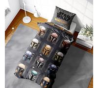 Baby Yoda Housse de Couette Simple Mandalorian Star Wars Mandalorian This is The Way Helmets | Licence Officielle en Microfibre réversible Double Face