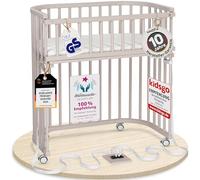 babybay Boxspring lit cododo en Bois de hêtre Massif/Compact et modulable/Hauteur du lit réglable en continu/lit bébé évolutif (Peint en Beige) / avec Matelas, Barres, Roues