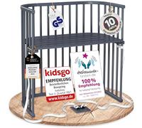 babybay Boxspring lit cododo en bois de hêtre massif/compact et modulable/hauteur du lit réglable en continu/lit bébé évolutif (peint en gris ardoise) / Sans matelas