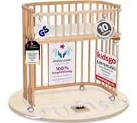babybay Boxspring lit cododo en Bois de hêtre Massif/Compact et modulable/Hauteur du lit réglable en continu/lit bébé évolutif (Vernis Naturel) / avec Matelas, Barres, Roues