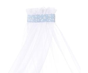 babybay Ciel de lit piqué avec bande compatible avec tous les modèles jusqu'à 96 cm de longueur, bleu azur étoiles blanches