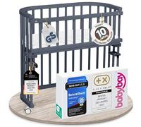 babybay Original lit cododo en Bois de hêtre Massif/Compact et modulable/Hauteur du lit réglable en continu/lit bébé évolutif (Peint en Gris Ardoise) / avec Matelas, Barres, Roues