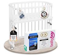 babybay Original lit cododo en Bois de hêtre Massif/Compact et modulable/Hauteur du lit réglable en continu/lit bébé évolutif (Peint en Blanc) / avec Matelas, Barres, Roues