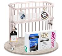 babybay Original lit cododo en Bois de hêtre Massif/Compact et modulable/Hauteur du lit réglable en continu/lit bébé évolutif (Peint en Beige) / avec Matelas, Barres, Roues