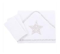 babybay Serviette de Bain à Capuche Blanc avec Application Étoile Perle Gris 100 x 100 cm 1 Unité