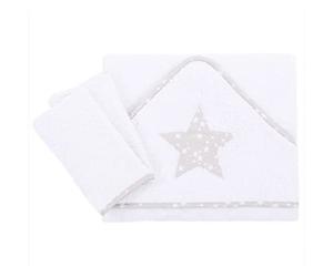 babybay Serviette de Bain à Capuche Blanc avec Application Étoile Perle Gris 100 x 100 cm 1 Unité
