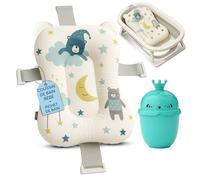 BabyBebloo Coussin de Bain Bébé + Pichet de Bain - Coussin Baignoire Bébé Universel - Réducteur Baignoire - Coussin de Bain - Hamac Doux et Séchage Rapide (OURSON)