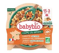 BABYBIO Assortiment de Coquillettes aux Champignons, Jambon et Carottes, 15 Mois Bio, 200 g