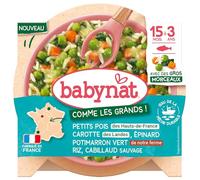 BABYBIO - Babynat - Petits pois des Hauts-de-France Carotte des Landes Epinard Potimarron vert de notre Ferme Riz Cabillaud
