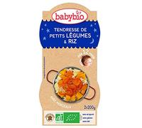 Babybio Bols Bonne Nuit Tendresse de Petits Légumes Riz Bio dès 12 mois 2 x 200g