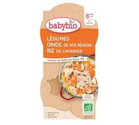 Babybio - Bols Mijoté de Légumes Dinde Fermière du Poitou Riz - 2x200g - 8+ Mois - BIO - Lot de 3