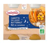 Babybio - Bonne Nuit - Petits Pots Carotte des Landes Butternut Riz 2x200g - 6+Mois - Lot de 3