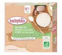 Babybio Brassés Végétaux Gourdes Brassé Végétal Base Riz Pêche d'Occitanie Poire de Provence 4 x 85 g 6+ Mois Bio 0.34 kg 1 Unité - Pack de 6