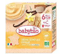 Babybio Desserts Lactés Gourde Crème Semoule Vanille +6m Bio 4 x 85g