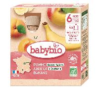 Babybio - Gourdes Fruits - Pomme Abricot d'Occitanie Banane 4x90 g - 6+ Mois - BIO