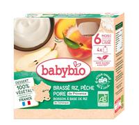 Babybio Gourde Brassé Riz Pêche Poire Bio, 4 x 85g