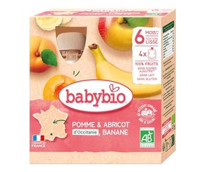 Babybio - Gourdes Fruits - Pomme Abricot d'Occitanie Banane 4x90 g - 6+ Mois - BIO