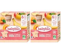 Babybio - Gourdes Fruits - Pomme Abricot d'Occitanie Banane 4x90 g - 6+ Mois - BIO (Lot de 2)