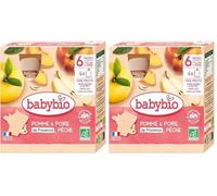 Babybio - Gourdes Fruits -Pomme Poire Pêche du Roussillon Occitanie 4x90 g - 6+ Mois - BIO (Lot de 2)