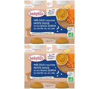 Babybio MAÏS DOUX D'AQUITAINE PATATE DOUCE DE NOS RÉGIONS QUINOA DU CENTRE-VAL LOIRE dès 8 mois 2x400 g