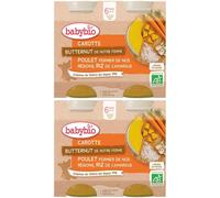 BABYBIO Menu Carotte, Butternut de notre ferme, Poulet fermier nos régions, riz Camargue 2x400 g