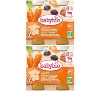 BABYBIO Menu Carotte, Pruneau d'Agen, Bœuf fermier de Nouvelle-Aquitaine 2x400 g