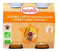 Babybio Menu du Jours dès 6 Mois Légumes et Pates Façon Bolognaise 2x200 Grammes