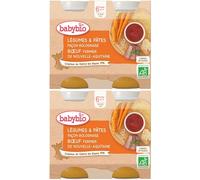 BABYBIO Menu Légumes & Pâtes façon bolognaise, bœuf fermier de Nouvele-Aquitaine 2x400 g