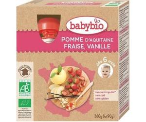Babybio Mes fruits Gourde Pomme Fraise Vanille Bio 6 mois 4x90g
