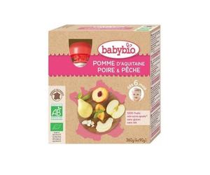Babybio Mes fruits Gourde Pomme Poire Pêche Bio 6 mois 4x90g